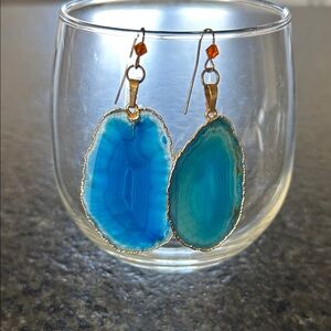 Blue and Gold Agate Drop Earrings